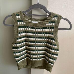 Brand New Le Lis Green and White Ribbed Crop  Tank Top